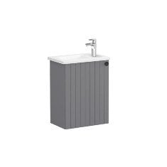 Vitra Root Groove 69179 Lavabo Dolabı, Kapaklı, 45 Cm, Kompakt, Mat Gri, Köşeli Lavabolu, Sol